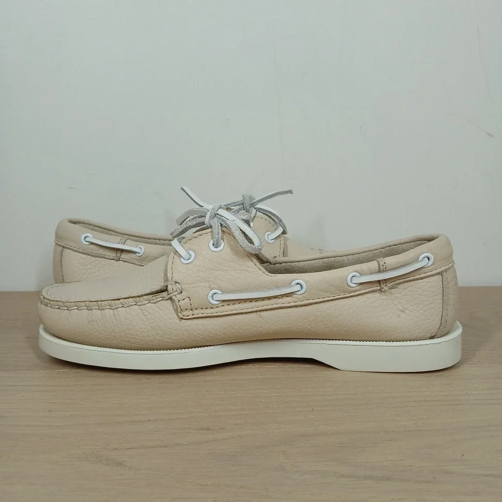 Bass Boaters Leather Boat Shoes Mens 7.5M Cream Leather Preppy Coastal Classic